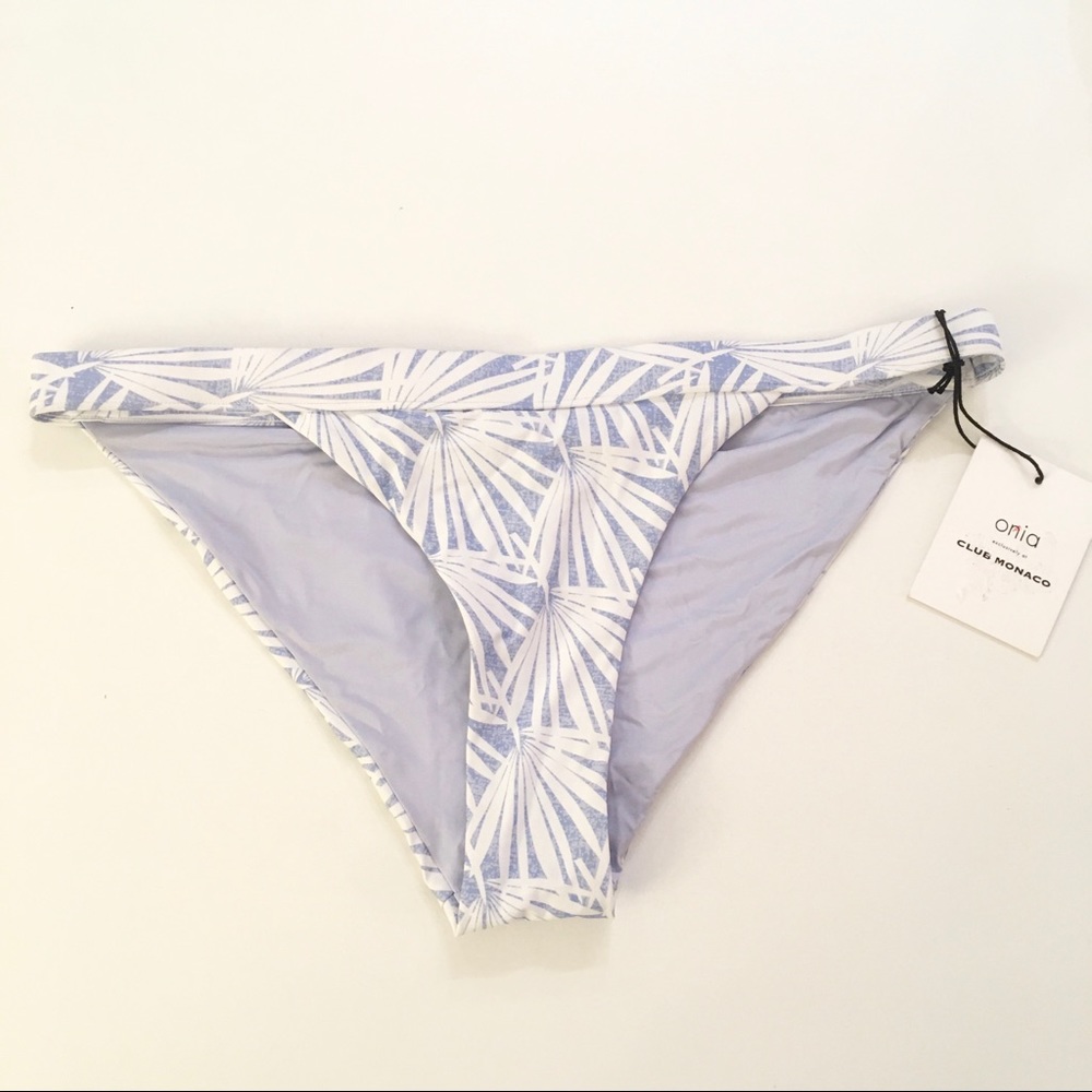 ⭐️ NWT Onia x Club Monaco Leila Bikini Bottom Palm Print L Indigo White